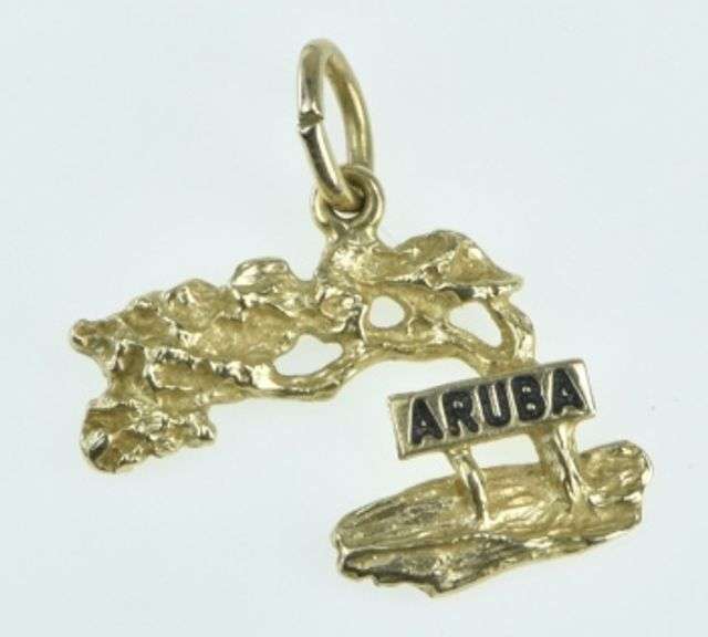 14K Yellow Gold Aruba Watapana Tree Travel Souvenir Charm/Pendant