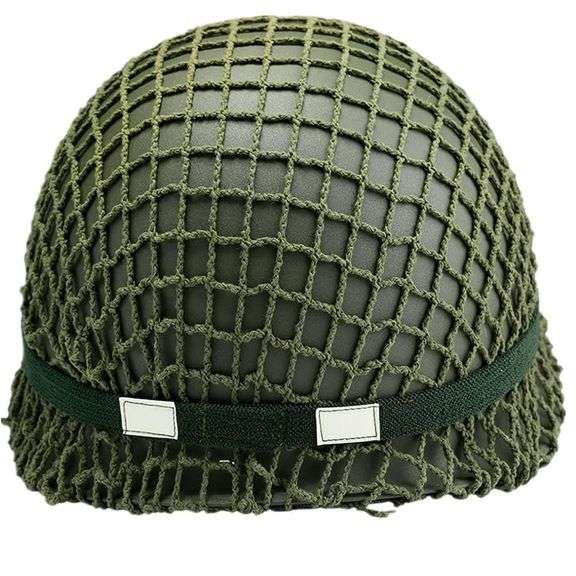 Authentic WW2 US M1 Helmet with Net Cover & Cat Eye Belt