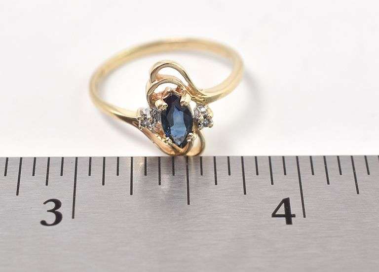 Whimsical 10K Yellow Gold Diamond and Blue Sapphire Gemstone Ring