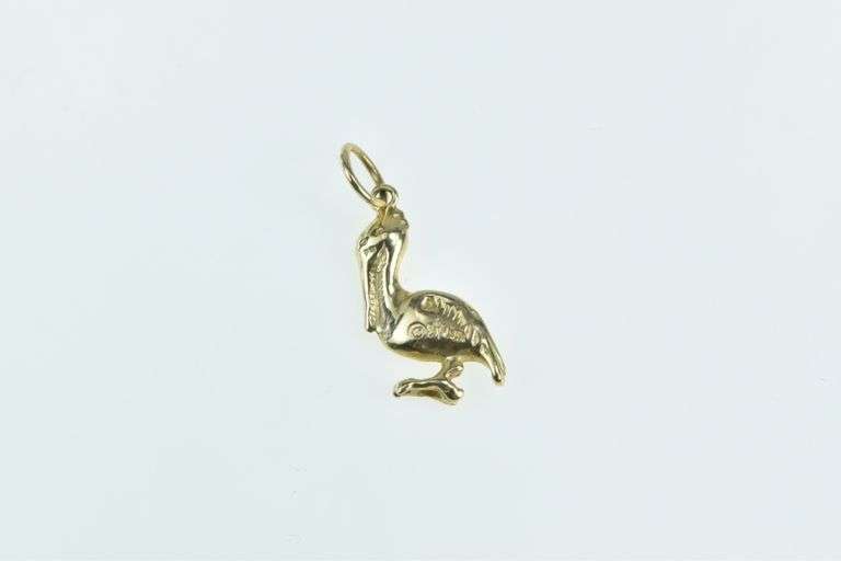 14K Yellow Gold Pelican Coastal Sea Bird Animal Wildlife Charm/Pendant