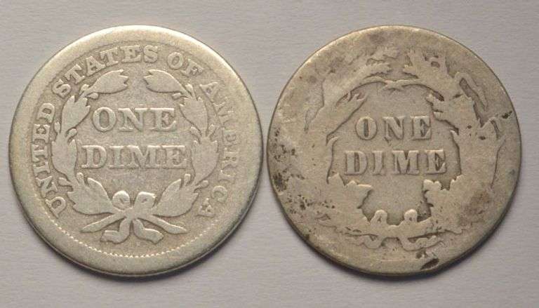 Lot Of 2 Seated Liberty Dimes, Circulated