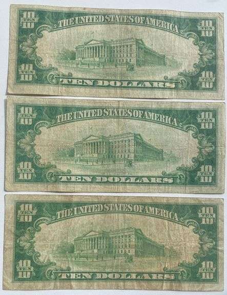 3 1928 B $10 Gold Redeemable FR Notes. Boston Fed Bank