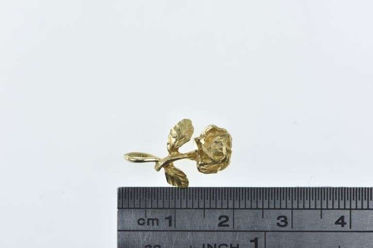 14K Yellow Gold Diamond Cut Rose Flower 3D Romantic Charm/Pendant