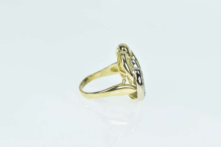 18K Yellow Gold Diamond Vintage Two Tone Interlocking Heart Ring