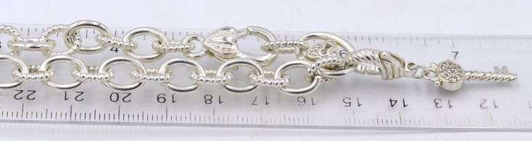 Judith Ripka circle link necklace with Key charm in 925 sterling silver