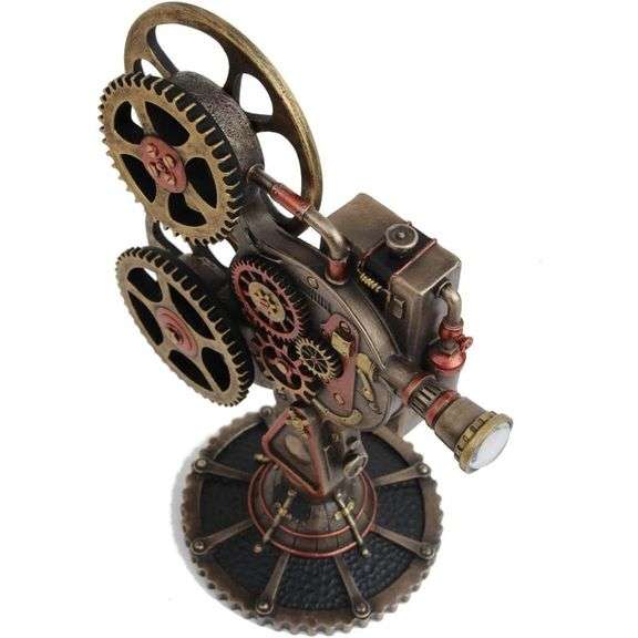 Vintage Steampunk Projector Statue with LED Illumination