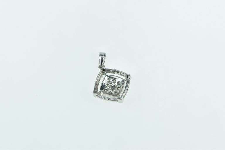 10K White Gold Squared Diamond Pave Domed Statement Pendant