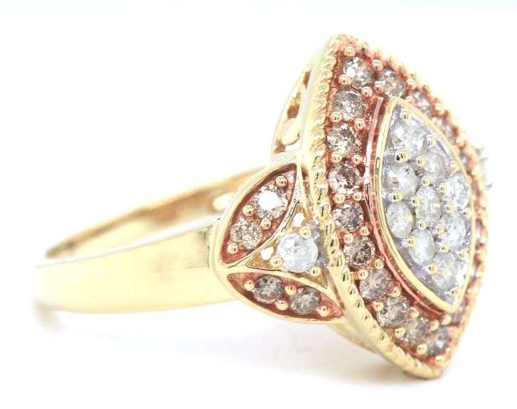 10kt Yellow gold marquise diamond cluster ring