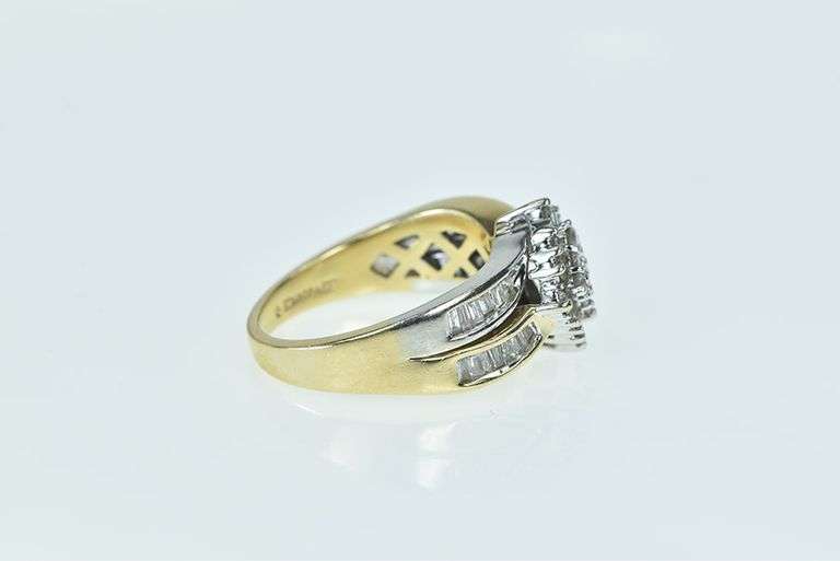 14K Yellow Gold Square Cluster Diamond Baguette Vintage Ring