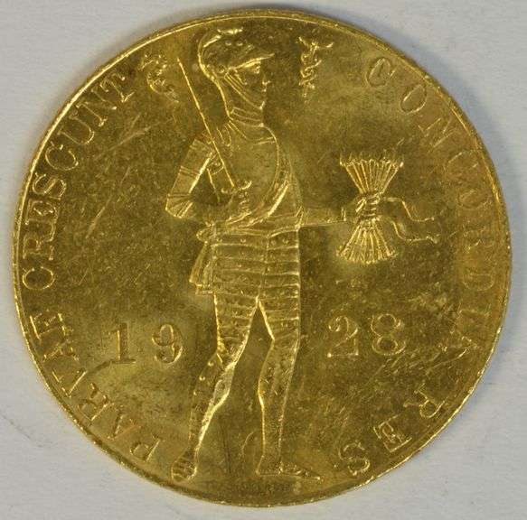 Scarce flashy Choice BU 1928 Netherlands 1 Ducat Gold Piece