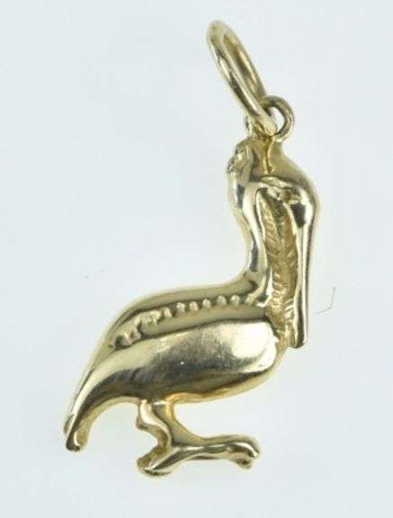 14K Yellow Gold Pelican Coastal Sea Bird Animal Wildlife Charm/Pendant