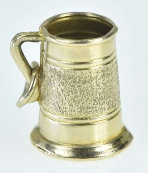 9K Yellow Gold 3D Vintage Beer Stein Pitcher Cup Pint Charm/Pendant