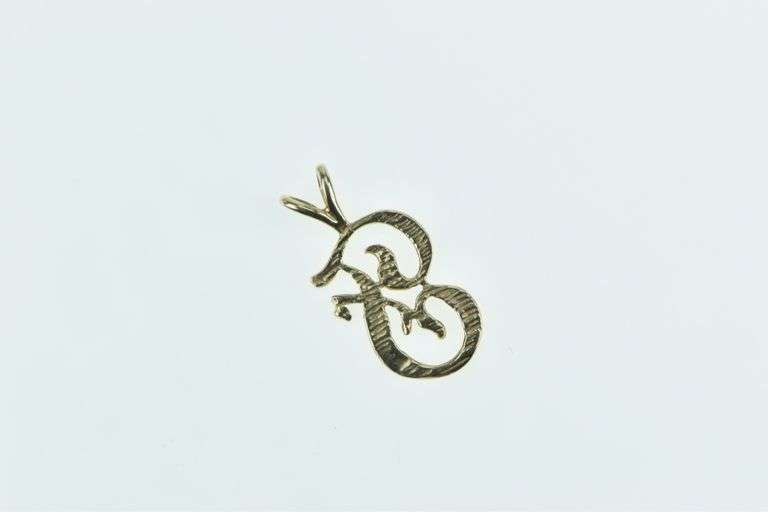 14K Yellow Gold F Monogram Cursive Letter Initial Name Charm/Pendant