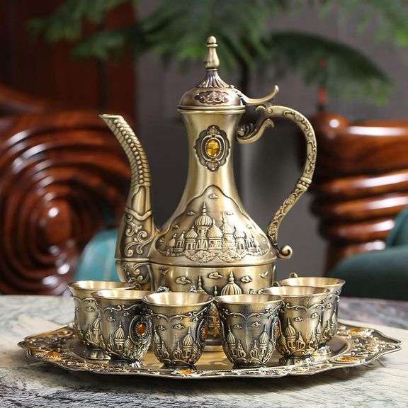 Vintage Brass Coffee Tea Set with Tray