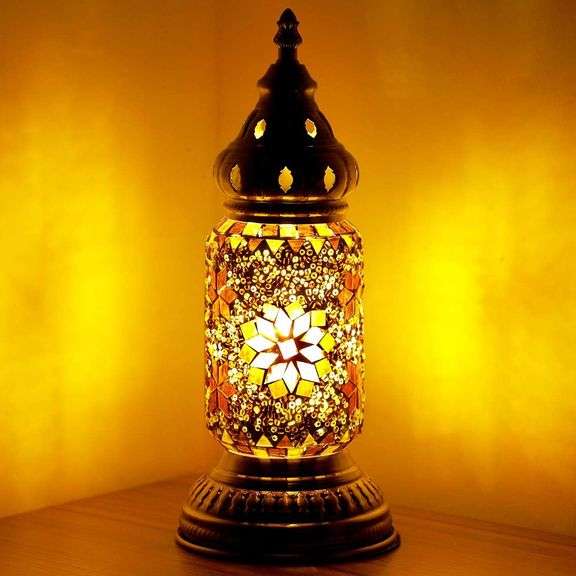 Turkish Mosaic Glass Table Lamp Antique Bronze Décor