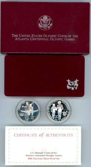 1995 Olympic 2-Piece Proof Commemorative Set w/Box and CoA
