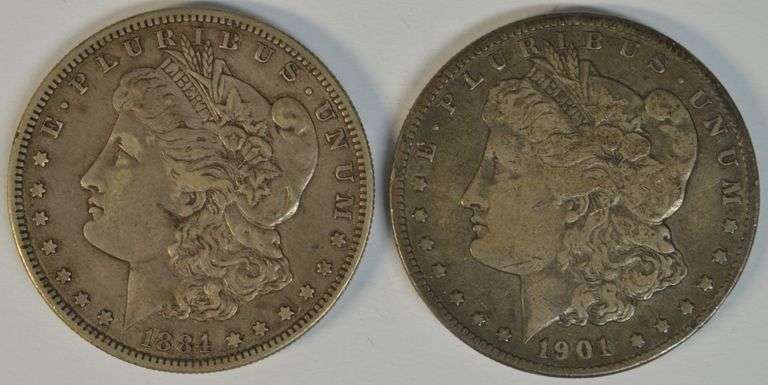 Very sharp key dates 1884-S & 1901-S Morgan Silver Dollars in XF45