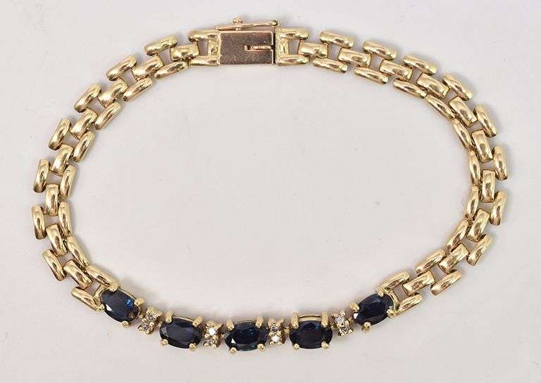 Fantastic 14K Yellow Gold Diamond and Blue Sapphire Gemstone Bracelet