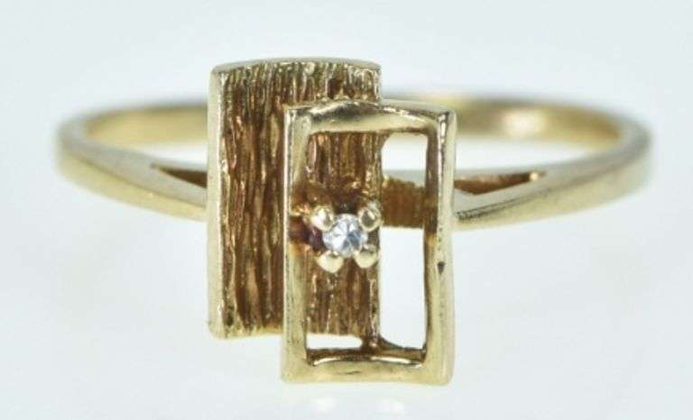 10K Yellow Gold Retro Vintage Diamond Squared Geometric Ring