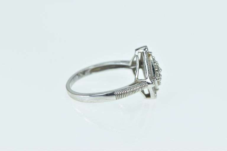 10K White Gold Squared Diamond Pave Domed Statement Ring