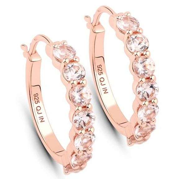 14K Rose Gold Genuine Morganite Earrings in .925 Sterling Silver