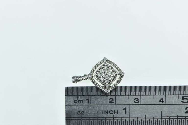 10K White Gold Squared Diamond Pave Domed Statement Pendant