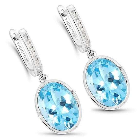 15ct Genuine Blue Topaz and White Diamond Earrings in .925 Sterling Silver