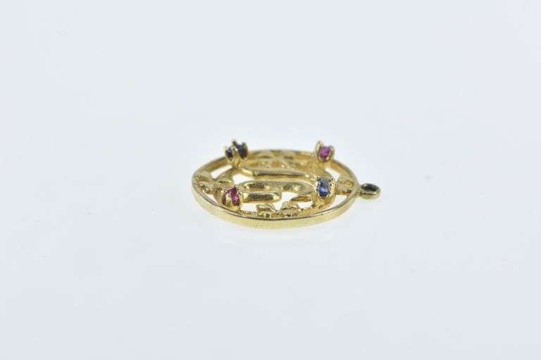 14K Yellow Gold Floral 16 Sweet Sixteen Ruby Sapphire Charm/Pendant