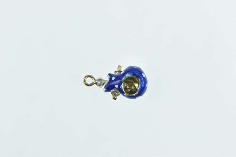 14K Yellow Gold Blue Enamel Diamond Rucksack Traveler Charm/Pendant