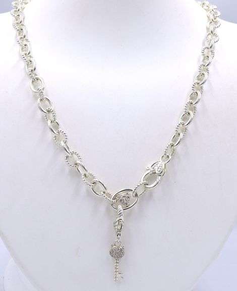 Judith Ripka circle link necklace with Key charm in 925 sterling silver