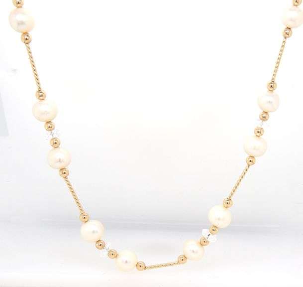 14kt Yellow gold freshwater pearl and fancy bead necklace