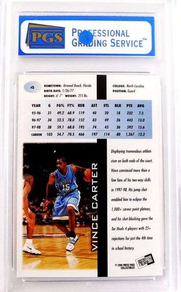 Vince Carter Press Pass Basketball Card, Mint 9