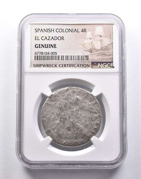 Genuine El Cazador Spanish Colonial 4 Reales NGC Shipwreck Certificate