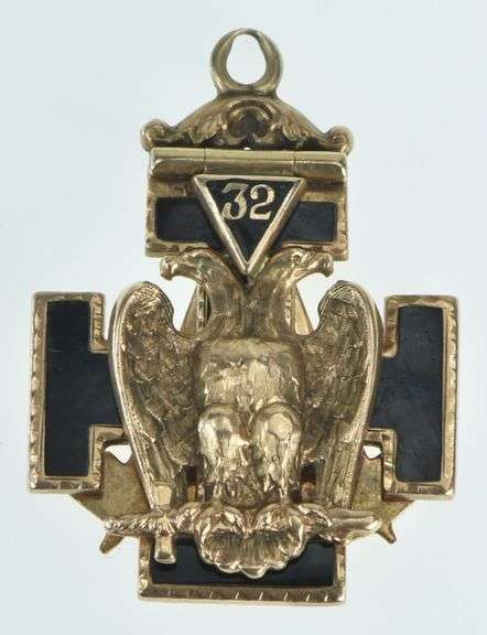 14K Yellow Gold Masonic Enamel Cross 32nd Degree Mason Charm/Pendant