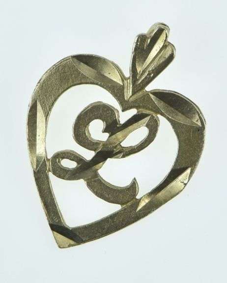 10K Yellow Gold L Cursive Heart Love Symbol Initial Letter Pendant
