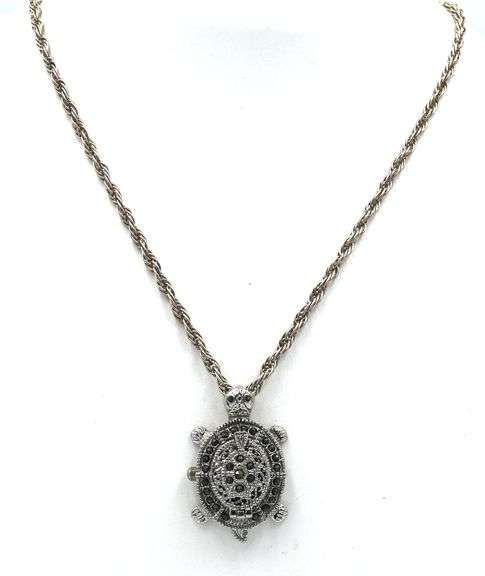 Vintage 925 sterling silver Turtle watch on Italian Rope chain necklace