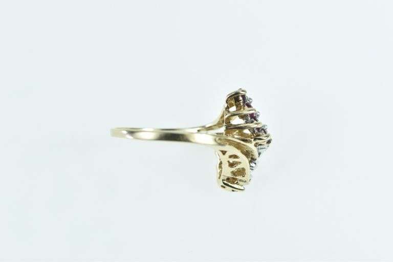 10K Yellow Gold Ruby Diamond Vintage Zig Zag Cluster Ring