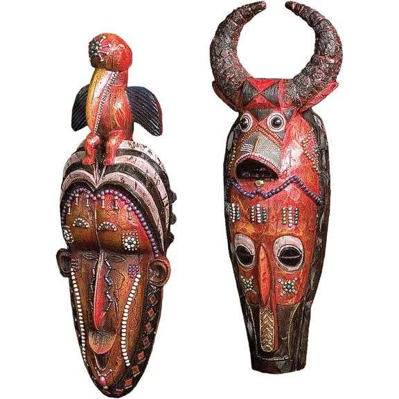 Congo Wall Masks Handcrafted Woodtone Sculptures