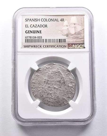 Genuine El Cazador Spanish Colonial 4 Reales NGC Shipwreck Certificate