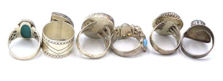 Vintage 925 sterling silver group lot of turquoise rings