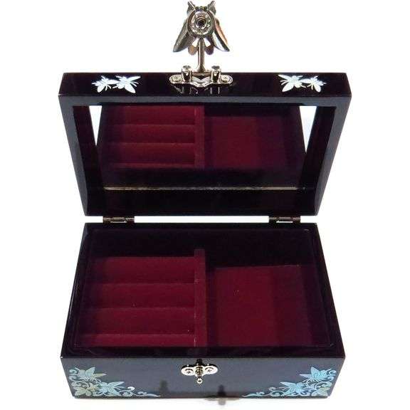 Red Butterflies & Blossoms Mother of Pearl Jewelry Box