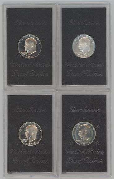1971, 72, 73, & 1974 Proof Eisenhower Silver Dollars in original holders