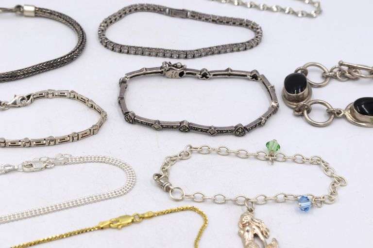 Group lot of 10 vintage 925 sterling silver bracelets