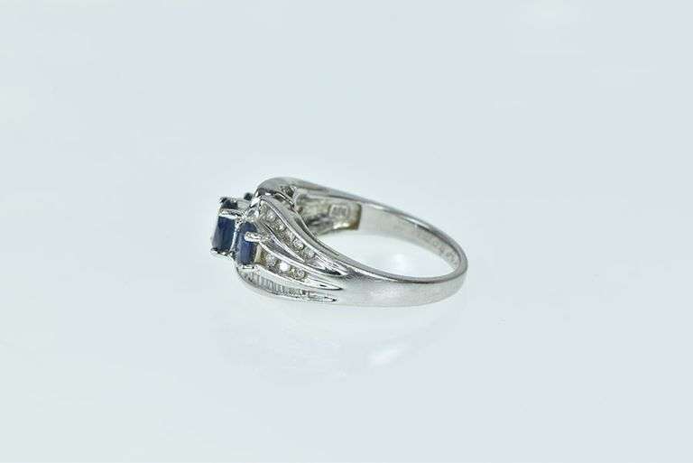14K White Gold Oval Natural Sapphire Diamond Bypass Ring