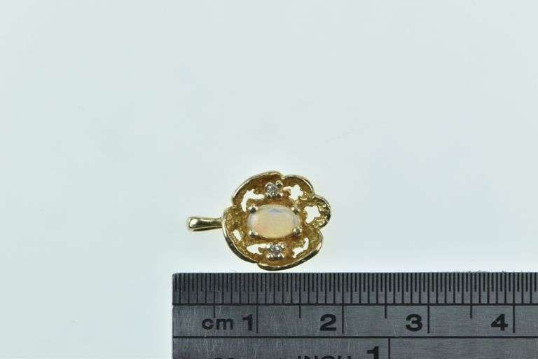 14K Yellow Gold Vintage Opal Diamond Accent Nugget Charm/Pendant