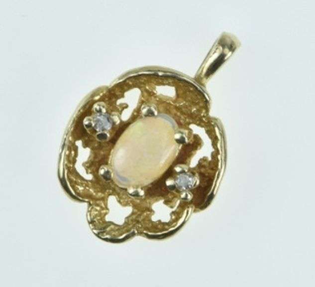 14K Yellow Gold Vintage Opal Diamond Accent Nugget Charm/Pendant