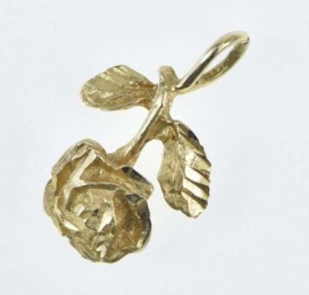 14K Yellow Gold Diamond Cut Rose Flower 3D Romantic Charm/Pendant