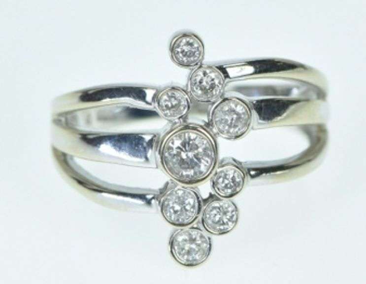 14K White Gold 0.50 Ctw Round Diamond Layered Geometric Ring
