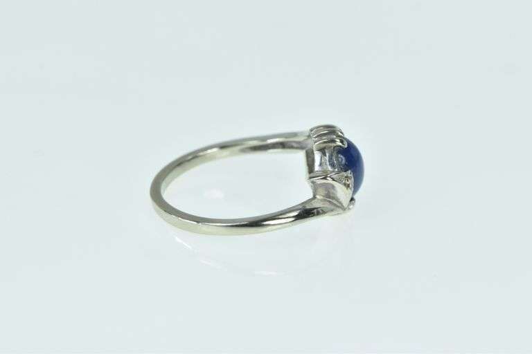 14K White Gold 1960's Syn. Sapphire Diamond Accent Ring