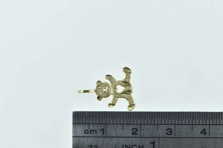 14K Yellow Gold Teddy Bear Stuffed Animal Toy Heart Charm/Pendant